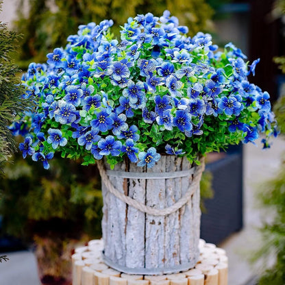 Outdoor Artificial Violet Flowers, 7-Stem Faux Floral Bush for Garden & Balcony Decor