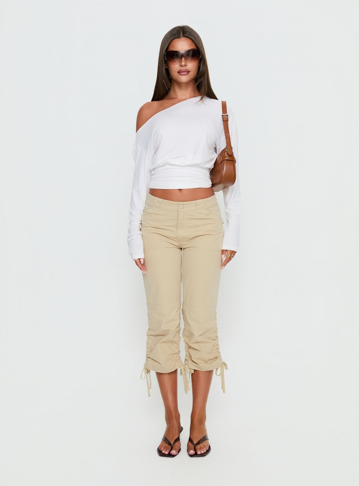 Ashlinn Off Shoulder Long Sleeve Drapey Top White