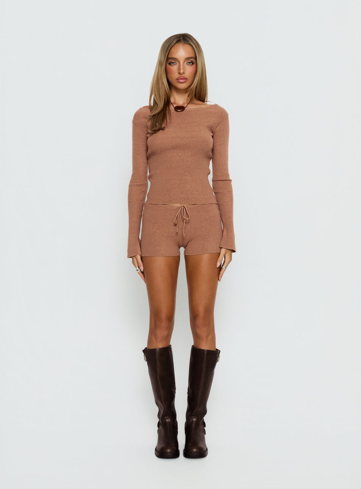 Ahani Low Rise Knit Shorts Mocha