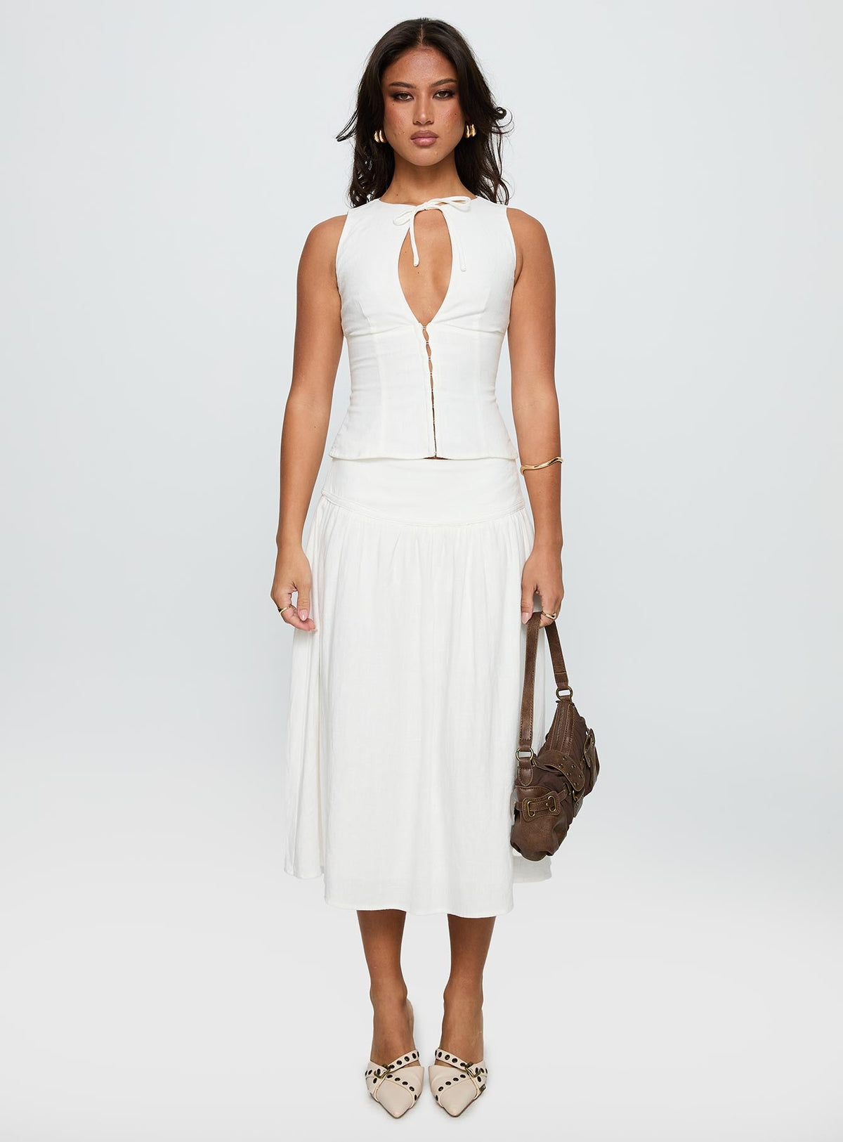 Alissea Keyhole Linen Blend Top White