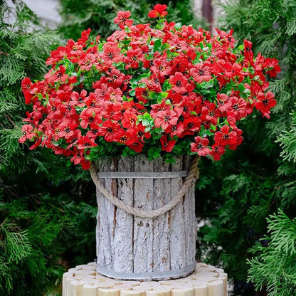 Outdoor Artificial Violet Flowers, 7-Stem Faux Floral Bush for Garden & Balcony Decor