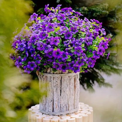 Outdoor Artificial Violet Flowers, 7-Stem Faux Floral Bush for Garden & Balcony Decor