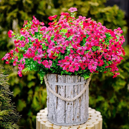 Outdoor Artificial Violet Flowers, 7-Stem Faux Floral Bush for Garden & Balcony Decor