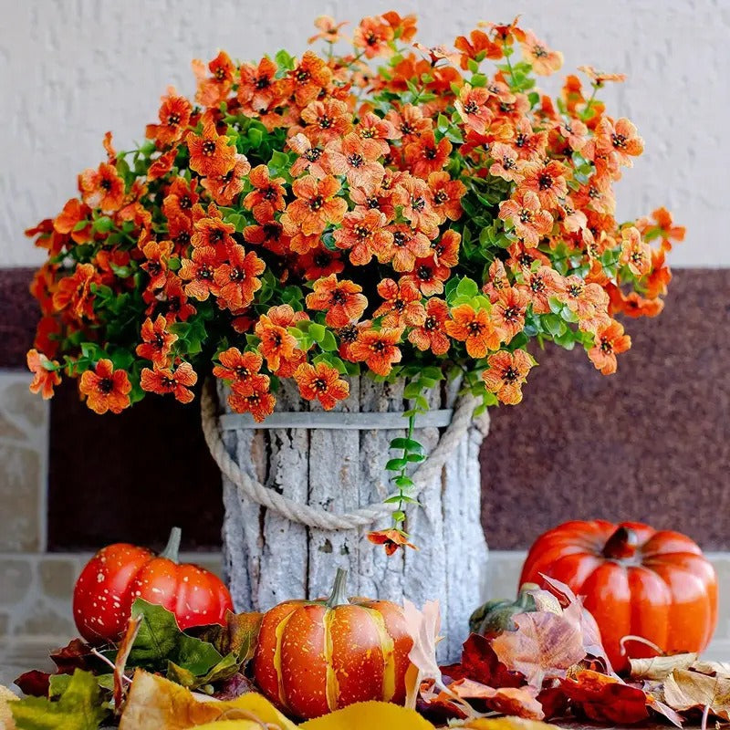 Outdoor Artificial Violet Flowers, 7-Stem Faux Floral Bush for Garden & Balcony Decor