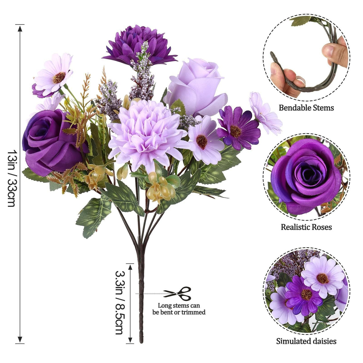4-Piece Set: Artificial 7-Stem Hydrangea and Peony Bouquet