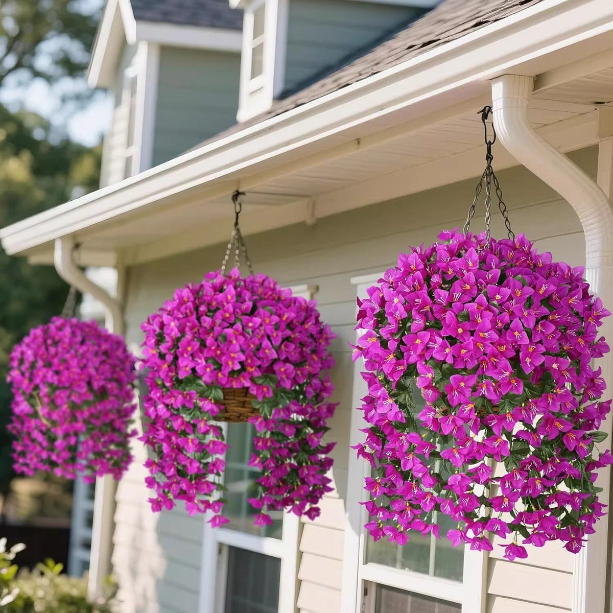 Artificial Bougainvillea Hanging Basket with Trailing Flowers