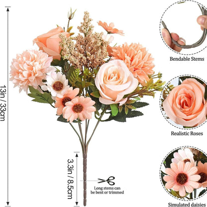 4-Piece Set: Artificial 7-Stem Hydrangea and Peony Bouquet