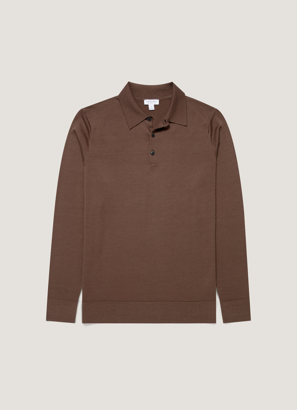 Men's Extra-Fine Merino Knitted Polo Shirt in Bark