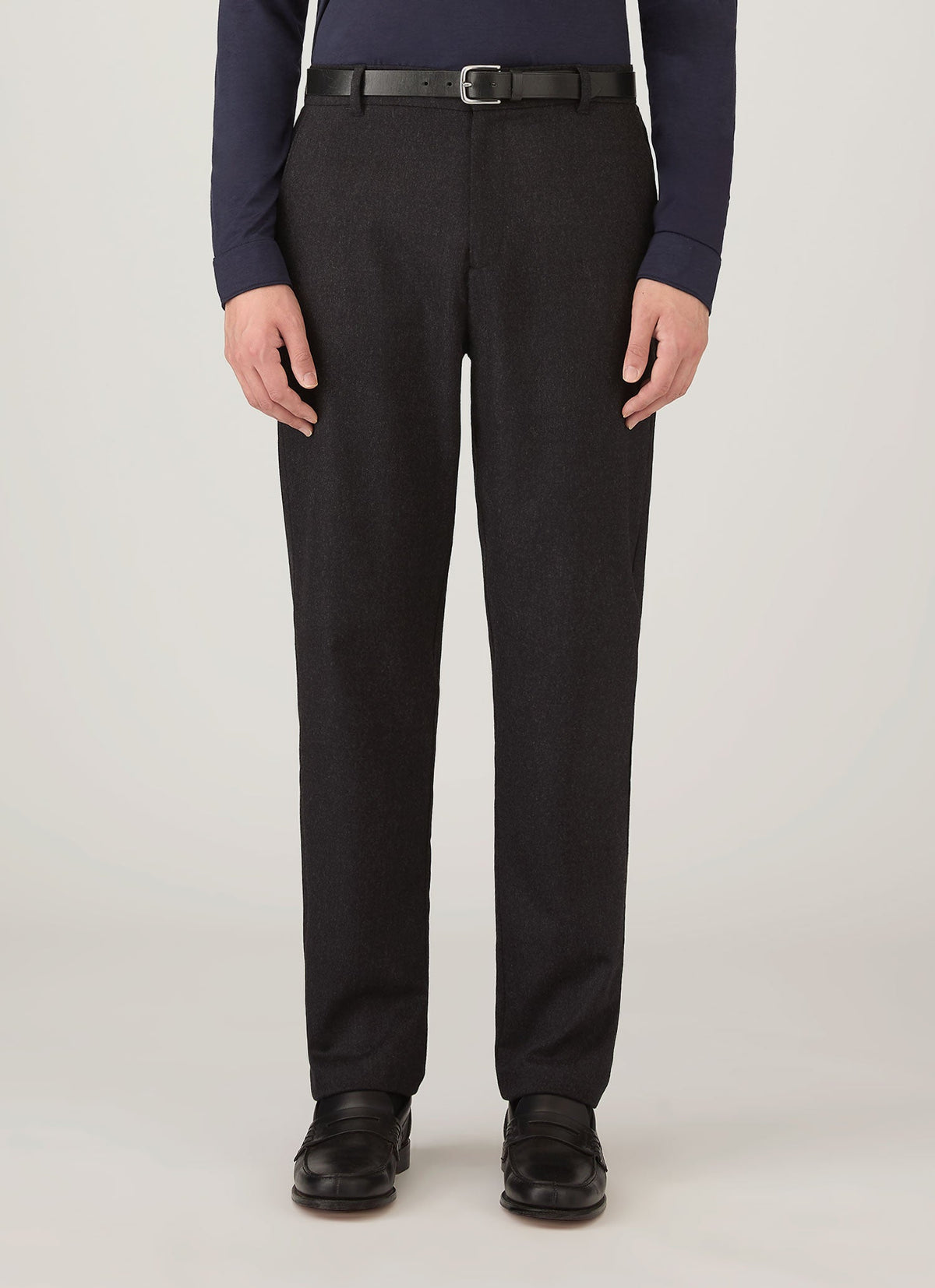 Mens Wool Cashmere Flannel Trouser In Charcoal Melange Mtrs3125 Gyad
