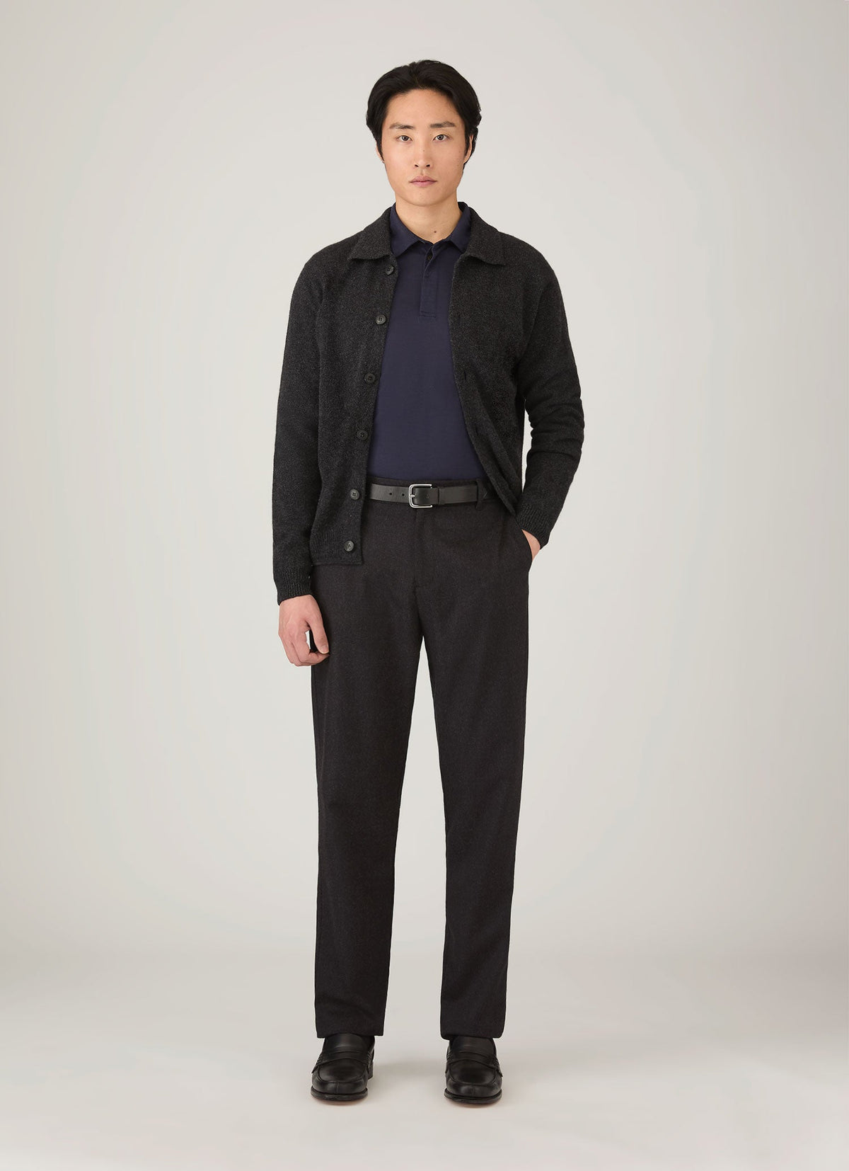 Mens Wool Cashmere Flannel Trouser In Charcoal Melange Mtrs3125 Gyad