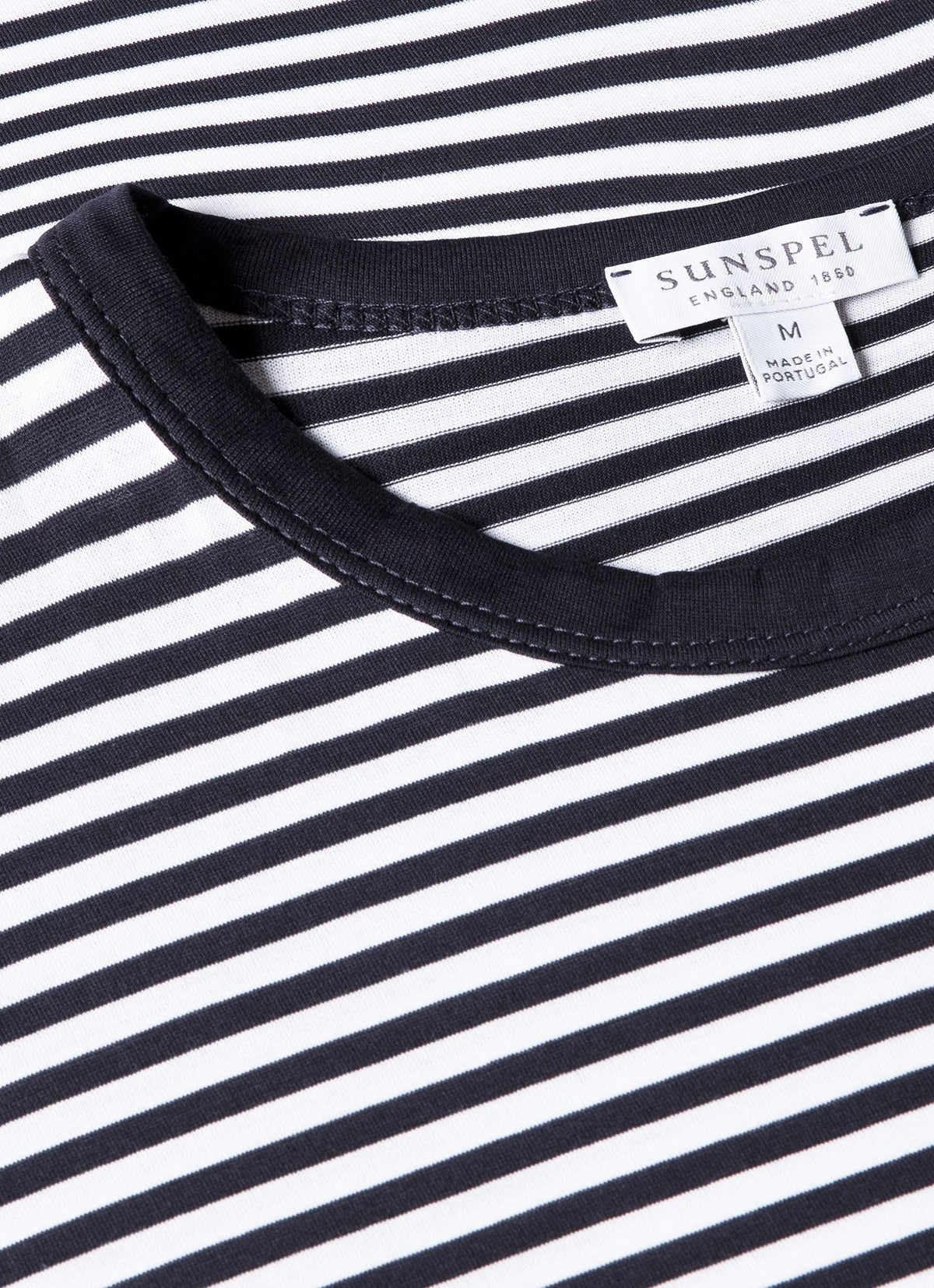 Mens Long Staple Cotton T Shirt English Stripe Navy White Jmtsh0001Es Staa
